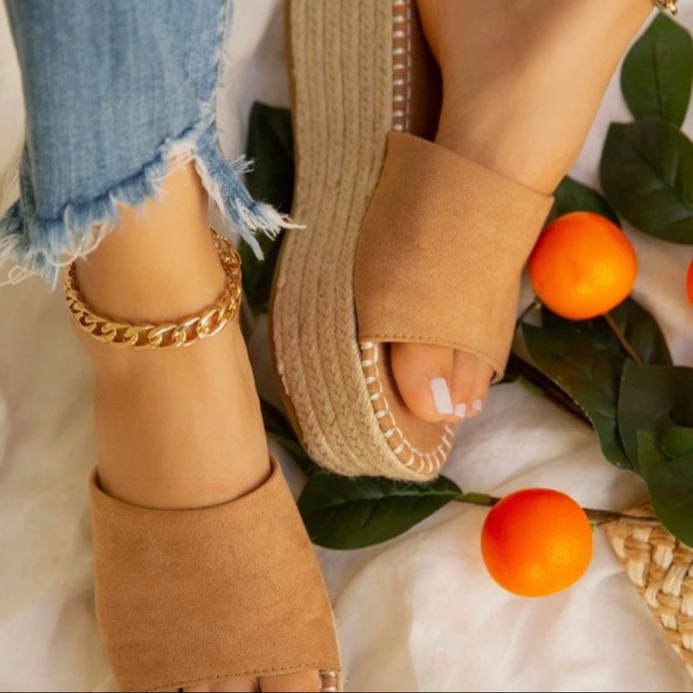 Bamboo Platform Mule Flats Sandals